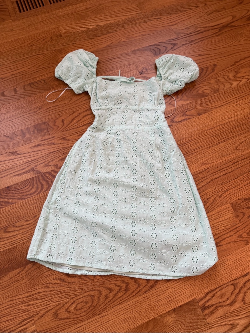 Princess Polly Mint Green Eyelet Puff Sleeve Dress